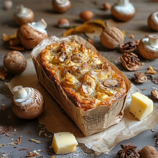 Cake aux champignons, noix & comté
